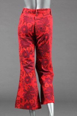 Lot 395 - A pair of Lord Anthony red denim 'flower power'...