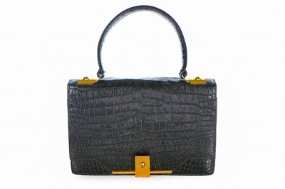 Lot 3 - An Hermès black crocodile handbag, 1960s,...