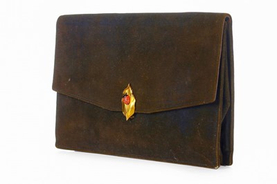 Lot 5 - A Cartier suede 'ladybird' clutch bag with 18k...