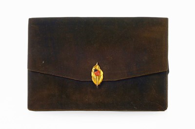 Lot 5 - A Cartier suede 'ladybird' clutch bag with 18k...