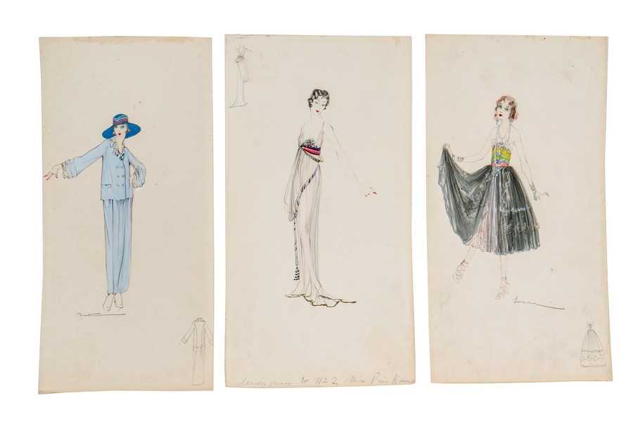 Lot 41 - Three Lucile studio fashion sketches, circa...