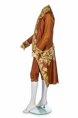 Lot 30 - A gentleman's embroidered brown silk suit,...