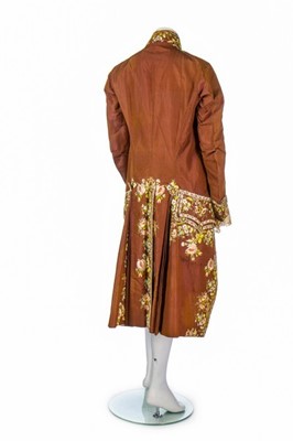 Lot 30 - A gentleman's embroidered brown silk suit,...