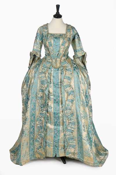 Lot 31 - A striped satin robe la Franaise, circa 1770,...