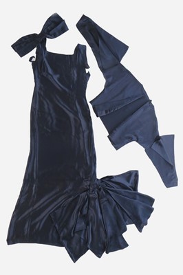 Lot 72 - A midnight blue satin bias cut ensemble of...