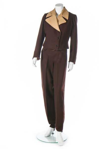 Lot 73 - A brown wool ski suit, 1930s, the jacket with...
