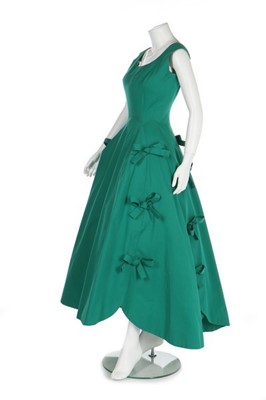 Lot 76 - A Balenciaga couture jade-green evening gown,...