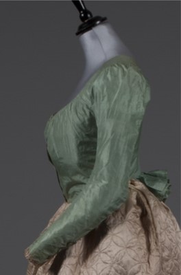 Lot 46 - A mint green taffeta bodice, circa 1780-90,...