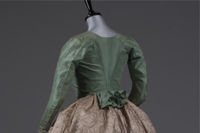 Lot 46 - A mint green taffeta bodice, circa 1780-90,...