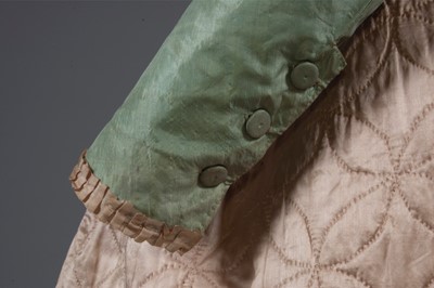 Lot 46 - A mint green taffeta bodice, circa 1780-90,...