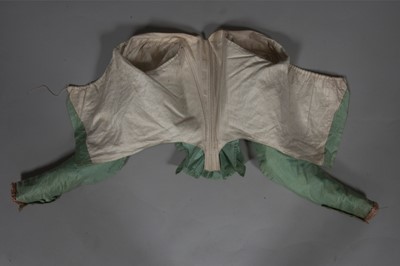 Lot 46 - A mint green taffeta bodice, circa 1780-90,...