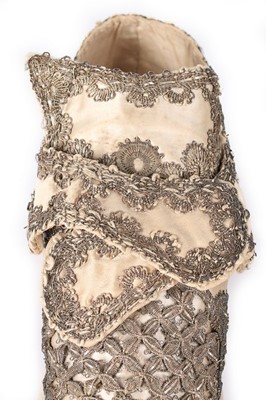 Lot 79 - A fine pair of silver lace and ivory satin...