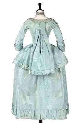 Lot 71 - A fine and rare pale turquoise silk damask pet-...