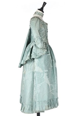 Lot 71 - A fine and rare pale turquoise silk damask pet-...