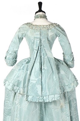 Lot 71 - A fine and rare pale turquoise silk damask pet-...