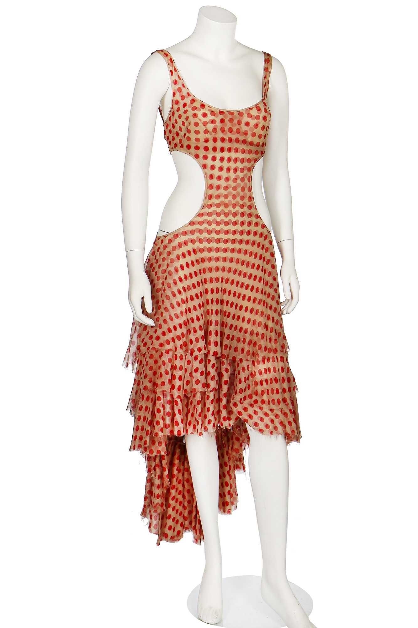 Lot 238 - An Alexander McQueen red polka-dot chiffon dress, 'Dance of the Twisted Bull' collection, Spring-Summer 2002