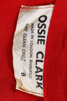 Lot 164 - An Ossie Clark red moss crêpe 'Cuddly' wrap-over dress, mid 1970s