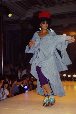 Lot 164 - A rare Westwood/McLaren grey cotton smock-dress, 'Punkature' collection, Spring-Summer 1983