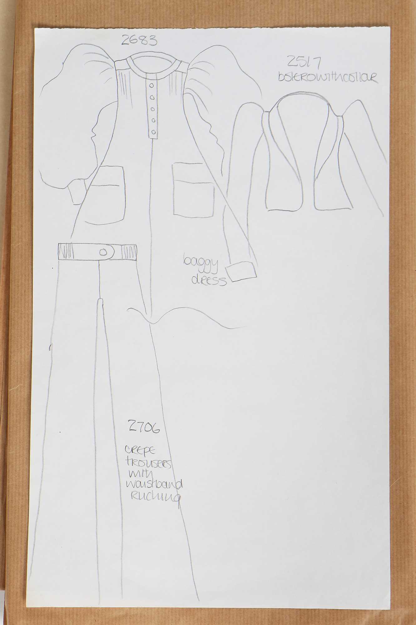 Lot 115 - A group of rare original Barbara Hulanicki sketches and patterns for Biba garments, 1970s