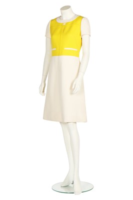 Lot 143 - A Courrèges yellow and white wool dress, early 1970s