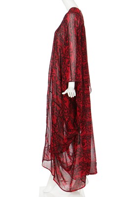 Lot 135 - A Thea Porter chiffon abaya printed with calligraphic beasts, 1970s
