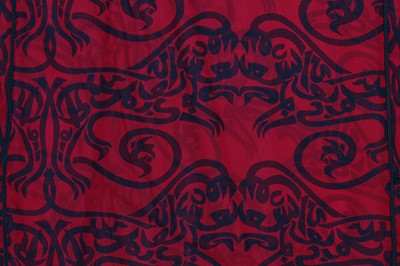 Lot 135 - A Thea Porter chiffon abaya printed with calligraphic beasts, 1970s
