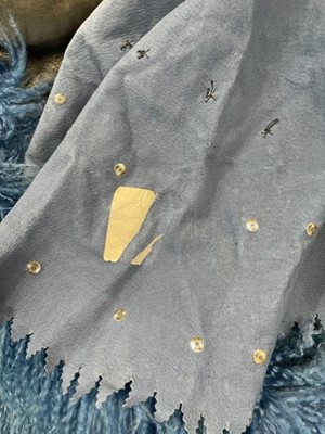 Lot 151 - A rare Zandra Rhodes reversible suede and Mongolian-lamb-fur cape, 'Egyptian' collection, 1987