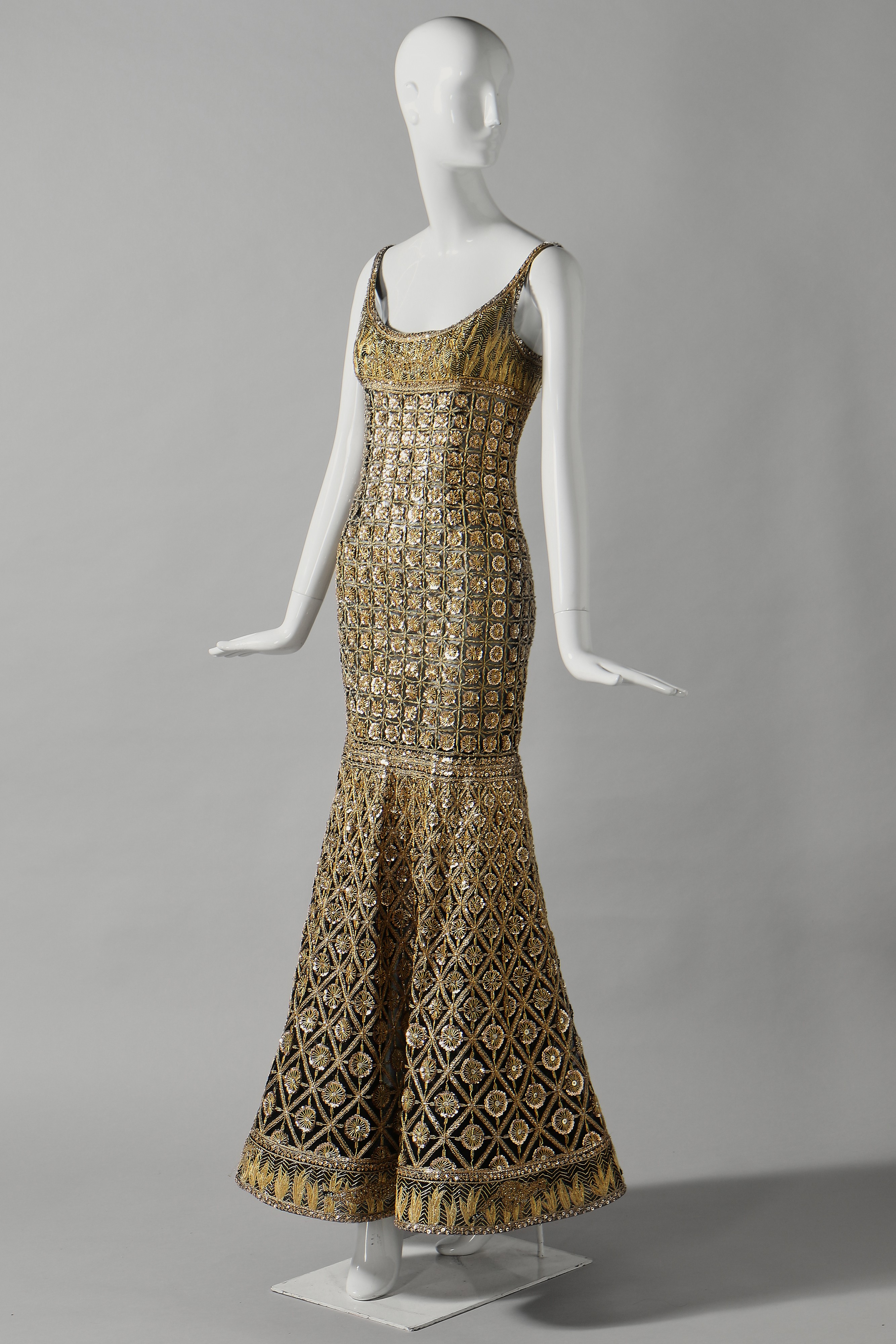 gold chanel dress Chanel 19A Embroidered Velvet Light Gold Belt Dress