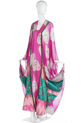 Lot 138 - A Thea Porter abaya/kaftan of magenta floral-printed chiffon, 1970s