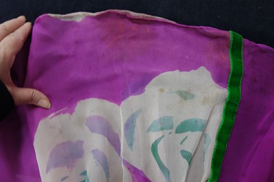 Lot 138 - A Thea Porter abaya/kaftan of magenta floral-printed chiffon, 1970s