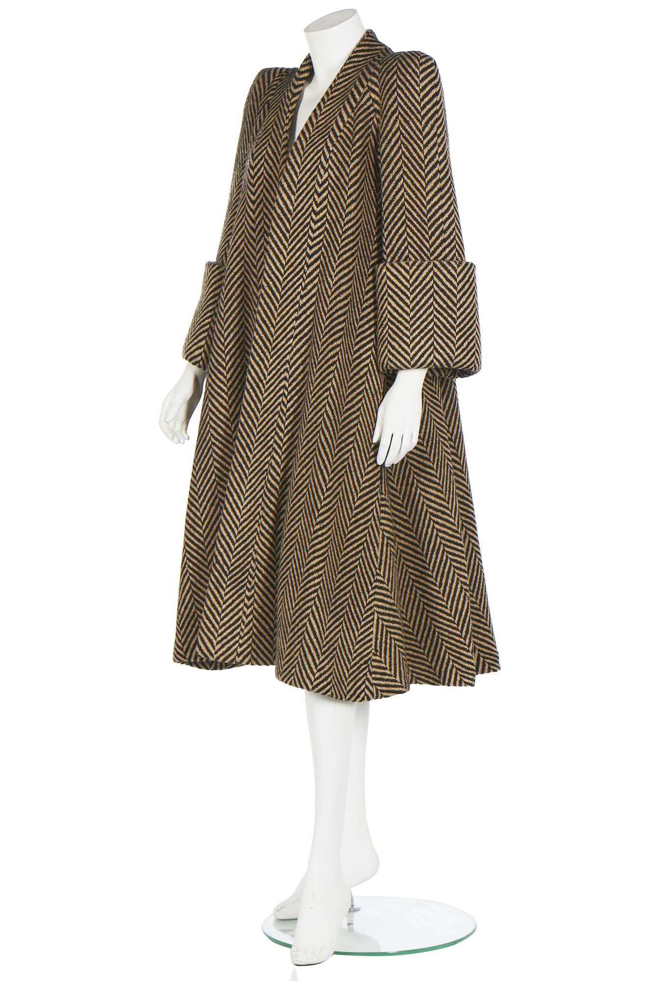 Lot 123 - A good Biba swing coat of chevron-weave herringbone tweed, circa 1974