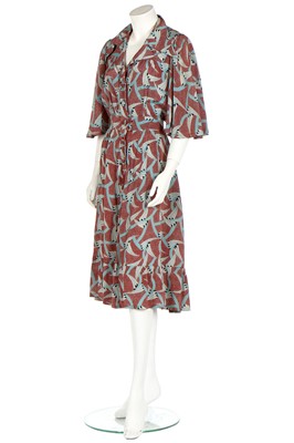 Lot 128 - A Lee Bender at Bus Stop art-deco printed rayon dress, 1970s
