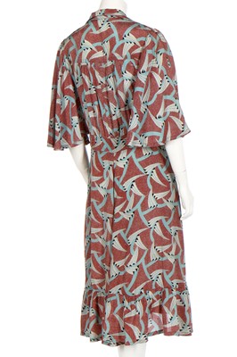 Lot 128 - A Lee Bender at Bus Stop art-deco printed rayon dress, 1970s
