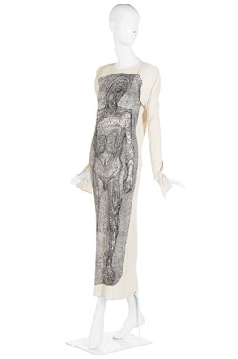 Lot 185 - Issey Miyake Pleats Please polyester dress, Guest Artist Series no.3 with Tim Hawkinson print, 1998