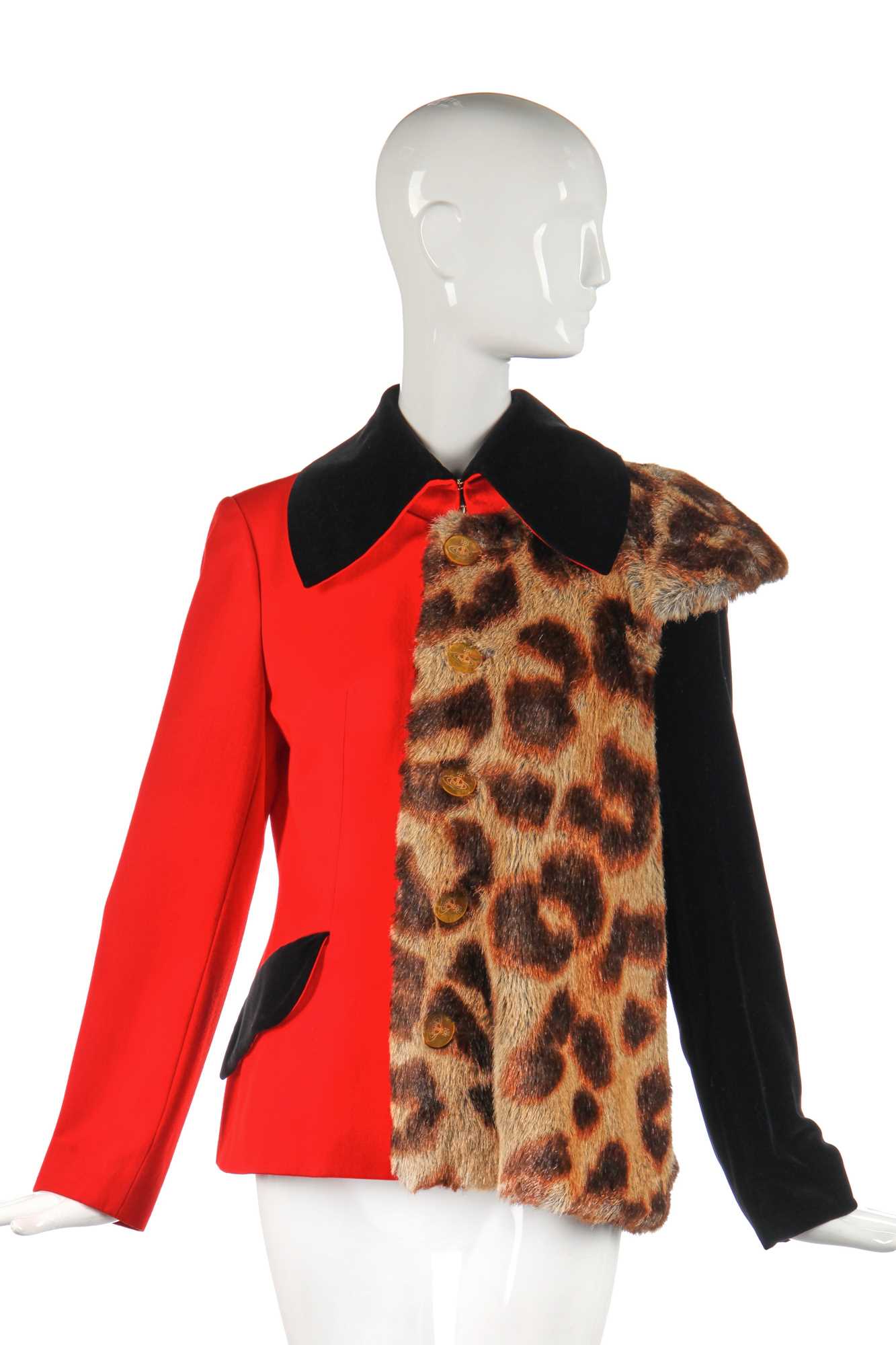 Lot 388 - A Vivienne Westwood fox fur and scarlet wool 'hunt' jacket, 'Storm in a Teacup' collection, Autumn-Winter 1996-97