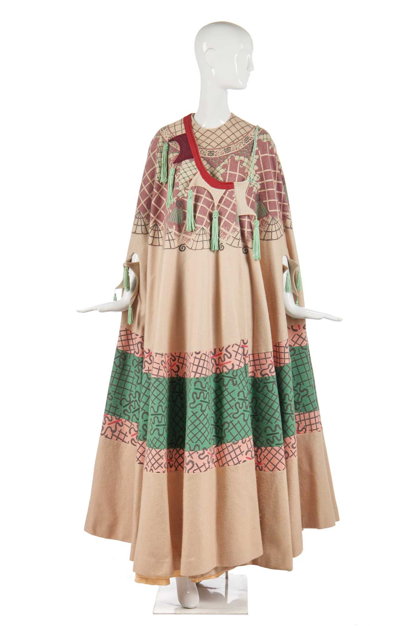 Lot 318 - A fine and rare Zandra Rhodes printed circular cape, 'Ukraine and Chevron Shawl' collection, Spring-Summer 1970