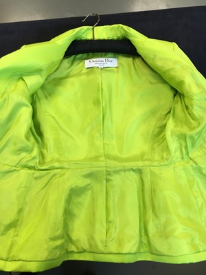 Lot 399 - A Christian Dior by Gianfranco Ferré acid-green satin suit, early 1990s