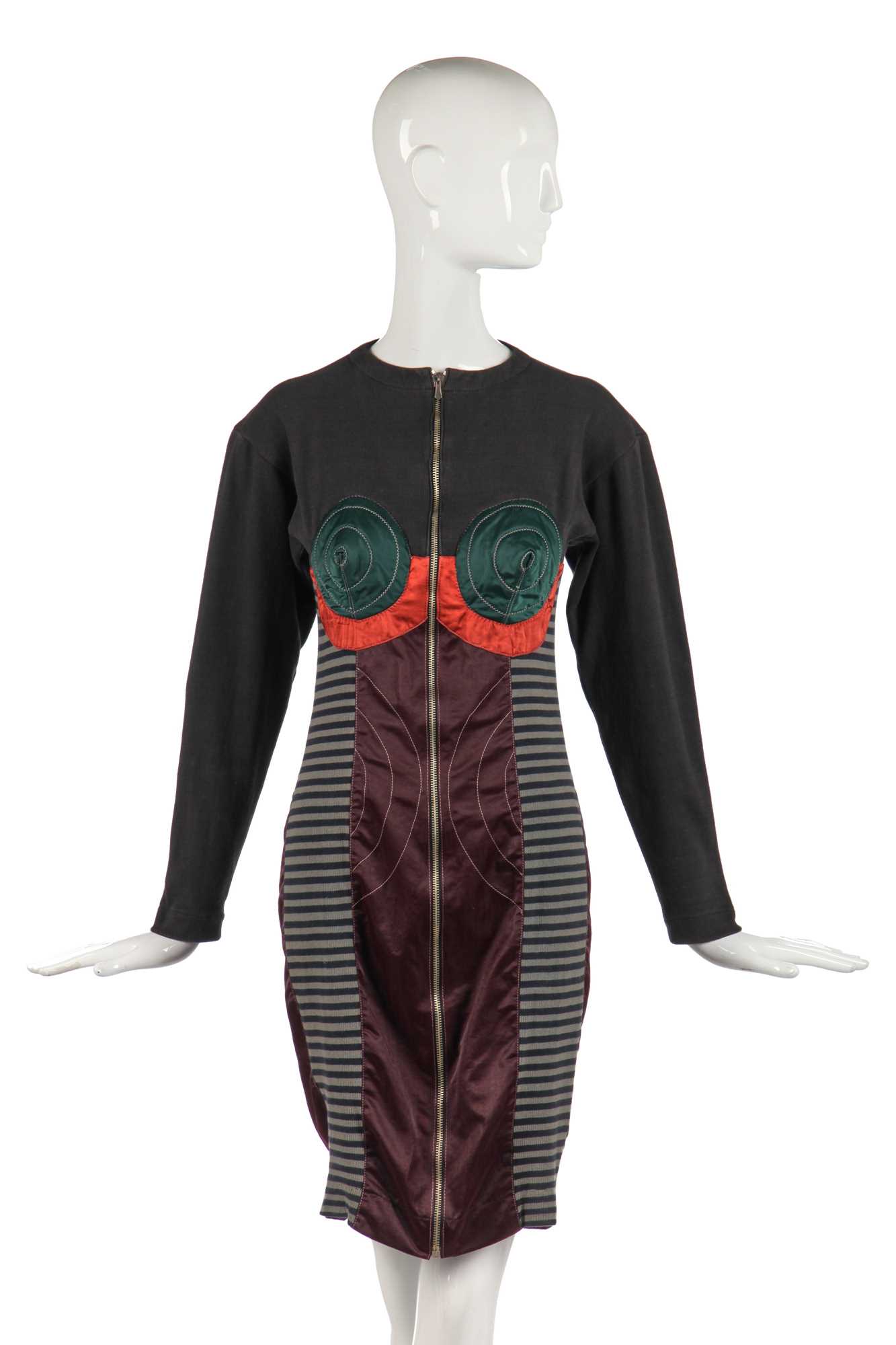 Lot 346 - A rare Jean Paul Gaultier ribbed jersey dress, 'Russian Constructivist' collection, Autumn-Winter 1986-87