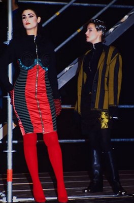 Lot 346 - A rare Jean Paul Gaultier ribbed jersey dress, 'Russian Constructivist' collection, Autumn-Winter 1986-87