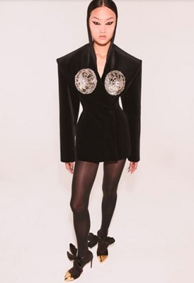 Lot 438 - Schiaparelli haute couture by Daniel Roseberry black velvet jacket/dress, Autumn-Winter 2021-22