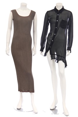Lot 181 - An Issey Miyake pleated and perforated polyester two-piece ensemble, 2000s-modern