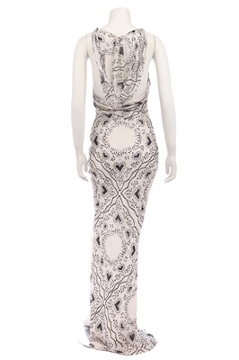 Lot 144 - A John Galliano heart-printed chiffon bias-cut evening gown with hood, probably pre-collection 2001-02