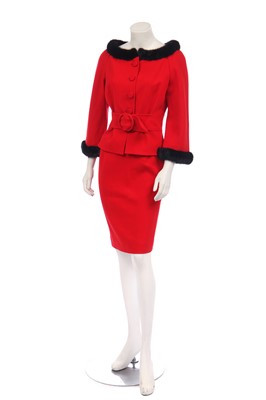 Lot 161 - A Valentino scarlet wool and mink suit, circa 2000