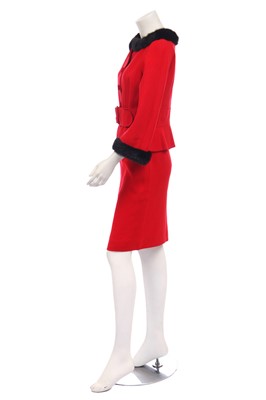 Lot 161 - A Valentino scarlet wool and mink suit, circa 2000