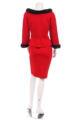 Lot 161 - A Valentino scarlet wool and mink suit, circa 2000