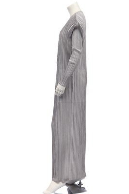 Lot 183 - An Issey Miyake pleated silver polyester full-length coat, probably 1990s