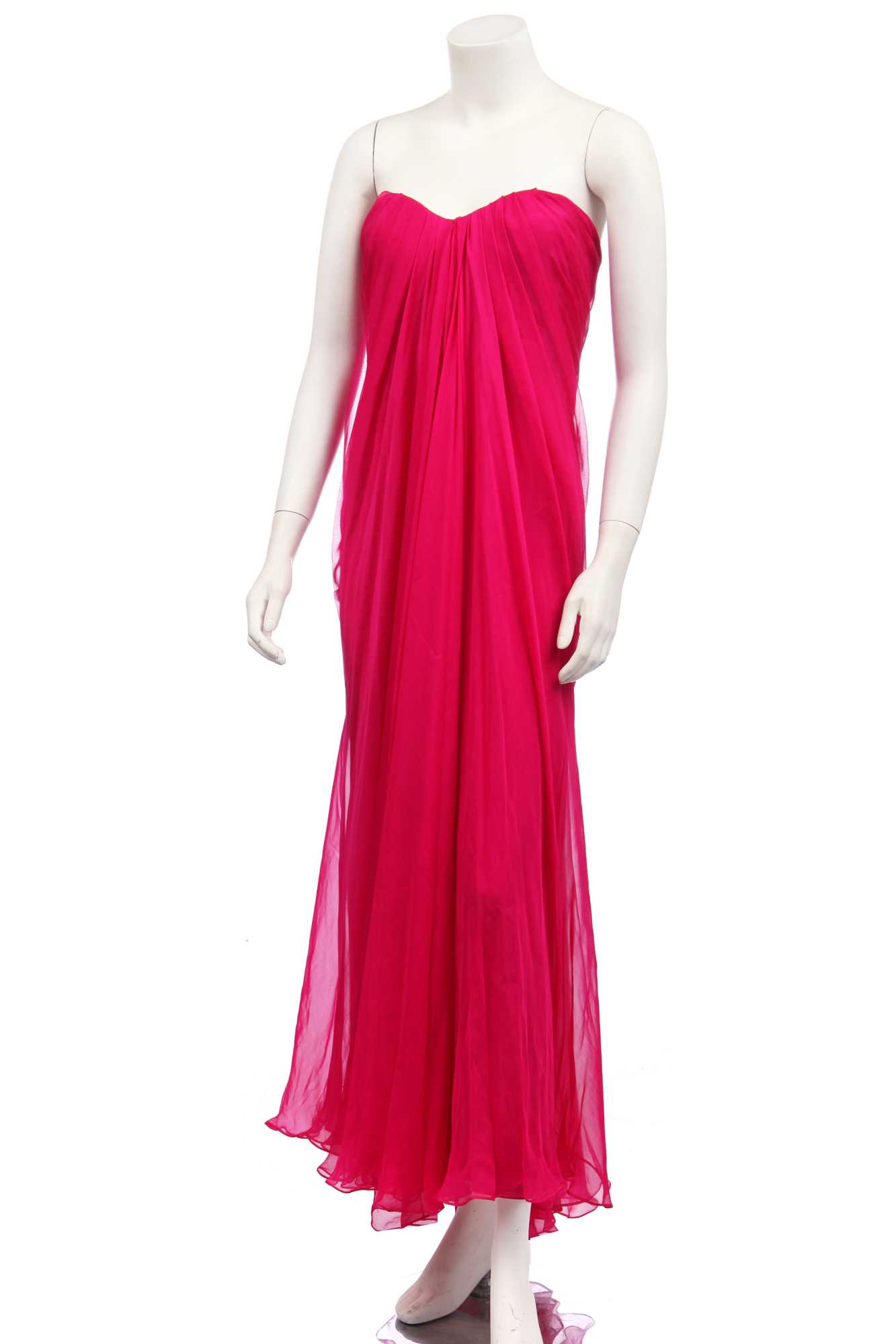 Lot 113 - An Alexander McQueen raspberry-pink silk chiffon evening gown, circa 2008