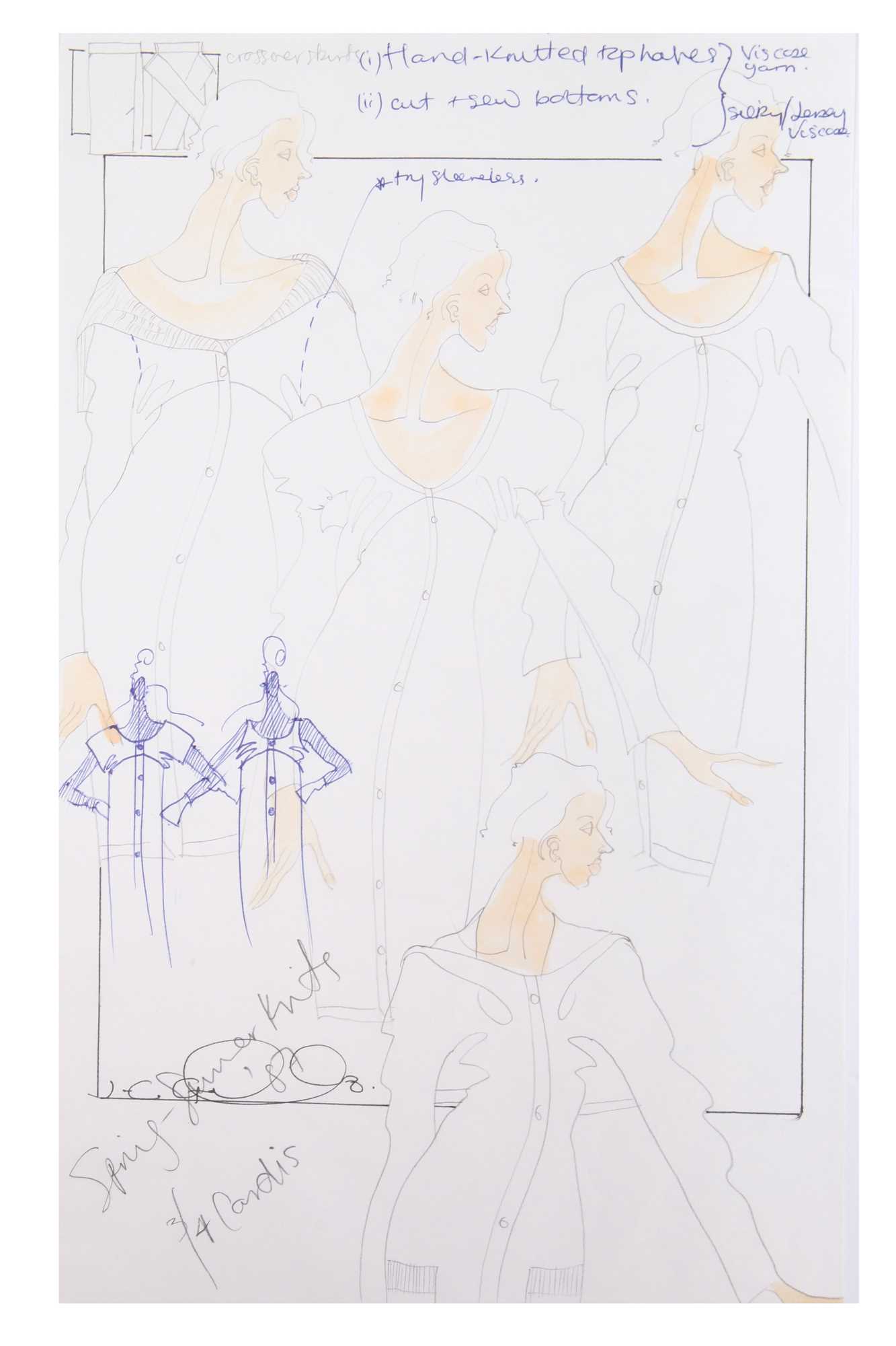 Lot 228 - John Galliano original studio sketches, 'Knits', Spring-Summer 1987
