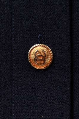 Lot 28 - A Chanel navy moss crêpe suit, 1980s