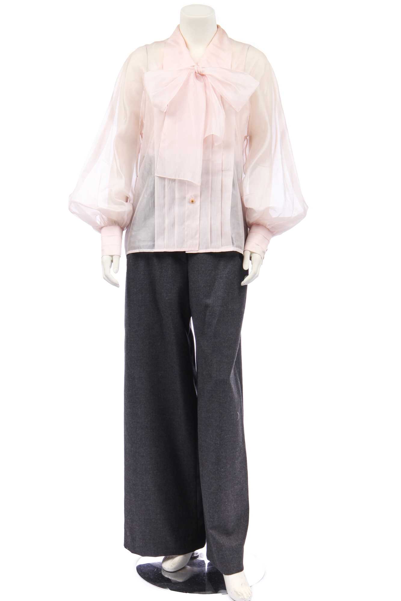 Lot 27 - A Chanel pink organza blouse and grey trousers, 1980s